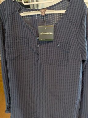 Eddie Bauer Blue Woven Tech Fabric Blouse, Women's Size XL